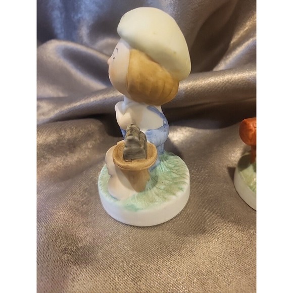 Vintage Japan Ceramic Boy With Dog And Girl With Cat Figurines - Picture 4 of 9